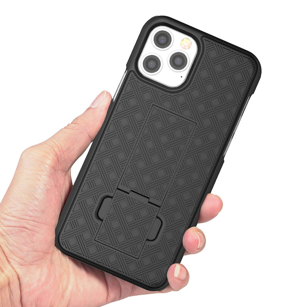 Vævet Tekstur Drejelig Bælteclips Hylster PC + TPU Telefoncover til iPhone 12 Pro Max 6,7 tommer