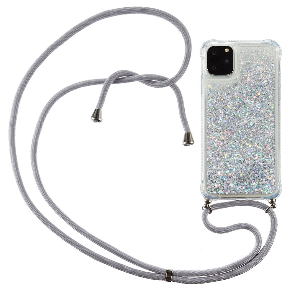 Glitterpulver-skin-kviksand-TPU-bagcover med snor til iPhone 11 Pro 5,8 tommer