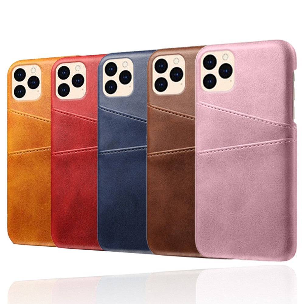 for iPhone 12 Pro / 12 6.1 inch PU Leather Coated Plastic Case, Double Card Slots Design Ultra Slim Protector Shell