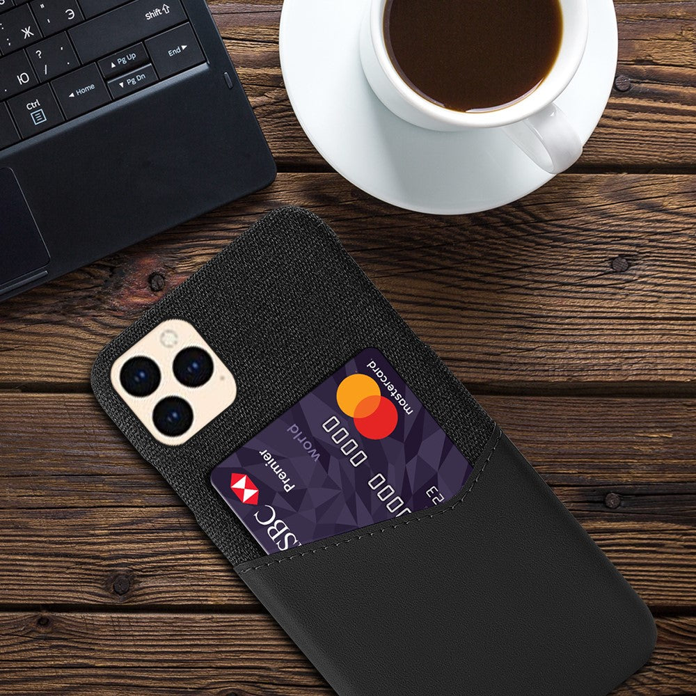 with Card Holder Cloth + PU Leather Coated PC Cover for iPhone 12 Pro / 12
