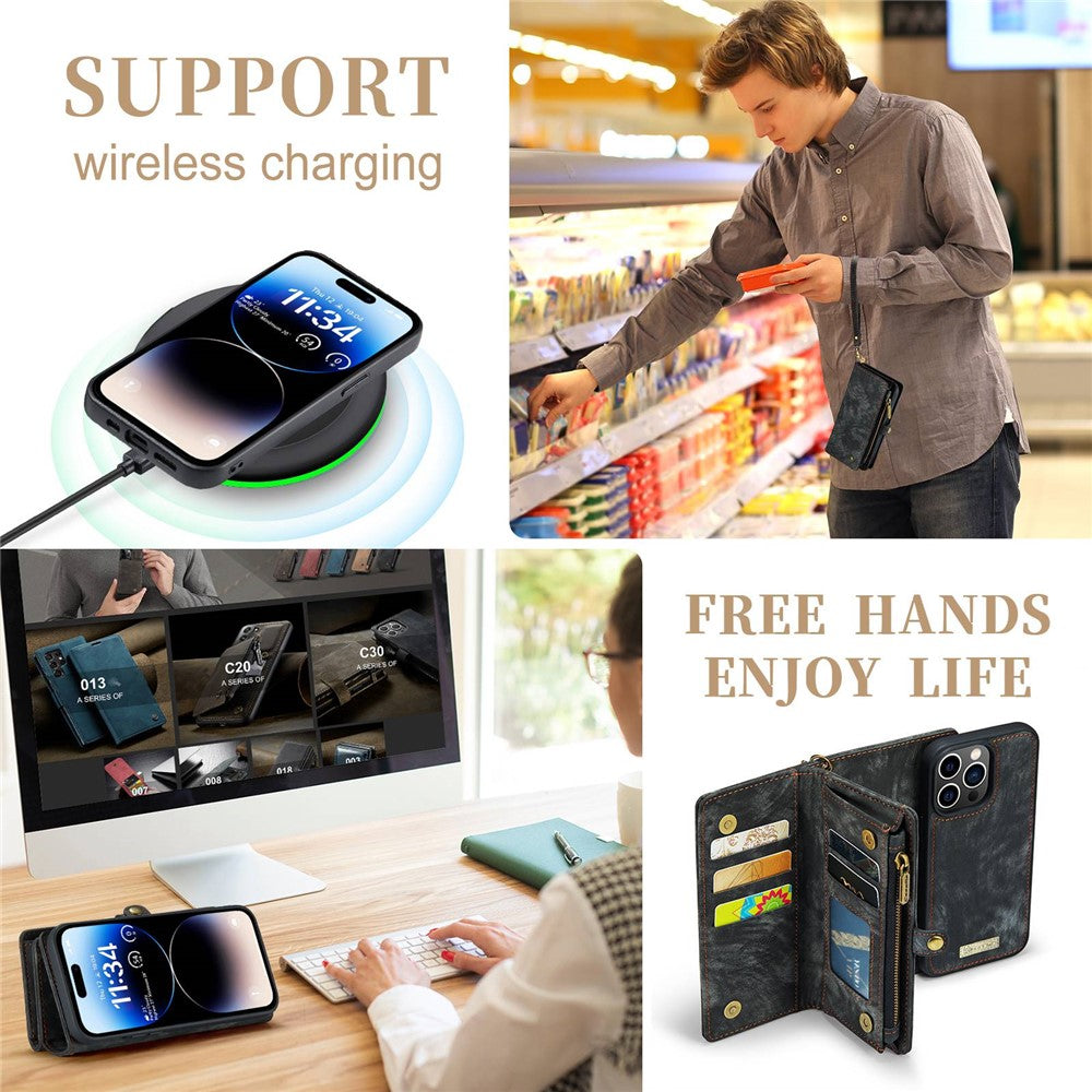 CASEME 008 Series Kickstand Zipper 2-in-1 Detachable Wallet PU Leather Case for iPhone 12 Pro Max 6.7-inch