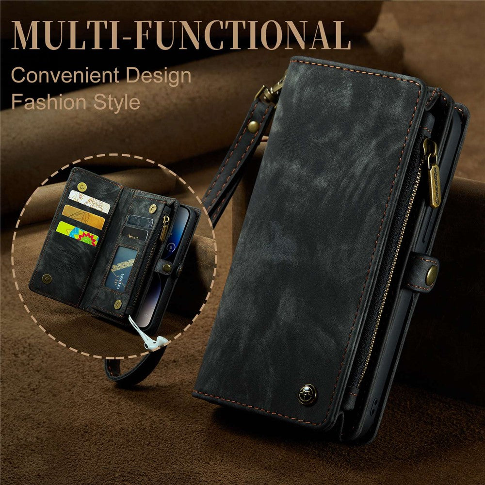 CASEME 008 Series Kickstand Zipper 2-in-1 Detachable Wallet PU Leather Case for iPhone 12 Pro Max 6.7-inch
