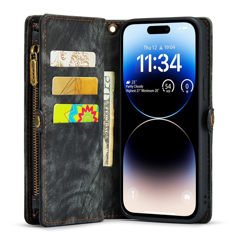 CASEME 008 Series Kickstand Zipper 2-in-1 Detachable Wallet PU Leather Case for iPhone 12 Pro Max 6.7-inch