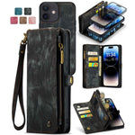 CASEME 008 Series til iPhone 12 Lynlåslomme Telefonetui Pung Stativ TPU+PU Læder Magnetisk Aftageligt Cover