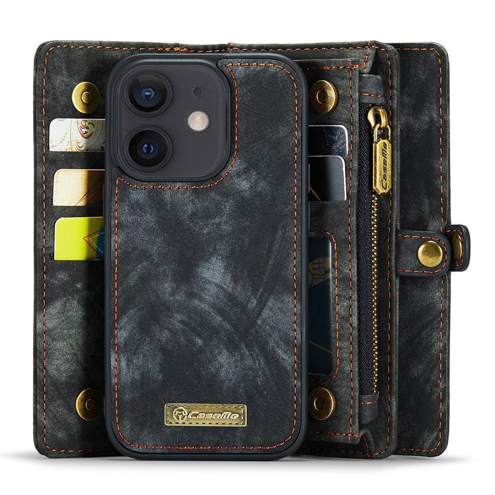CASEME 008 Series til iPhone 12 Lynlåslomme Telefonetui Pung Stativ TPU+PU Læder Magnetisk Aftageligt Cover