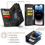 CASEME 008 Series til iPhone 12 Lynlåslomme Telefonetui Pung Stativ TPU+PU Læder Magnetisk Aftageligt Cover