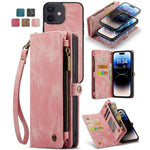 CASEME 008 Series til iPhone 12 Lynlåslomme Telefonetui Pung Stativ TPU+PU Læder Magnetisk Aftageligt Cover