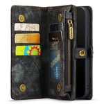 CASEME 008 Series PU Leather Magnetic Multi-function Zipper Wallet Detachable Stand Case for iPhone 12 mini 5.4 inch
