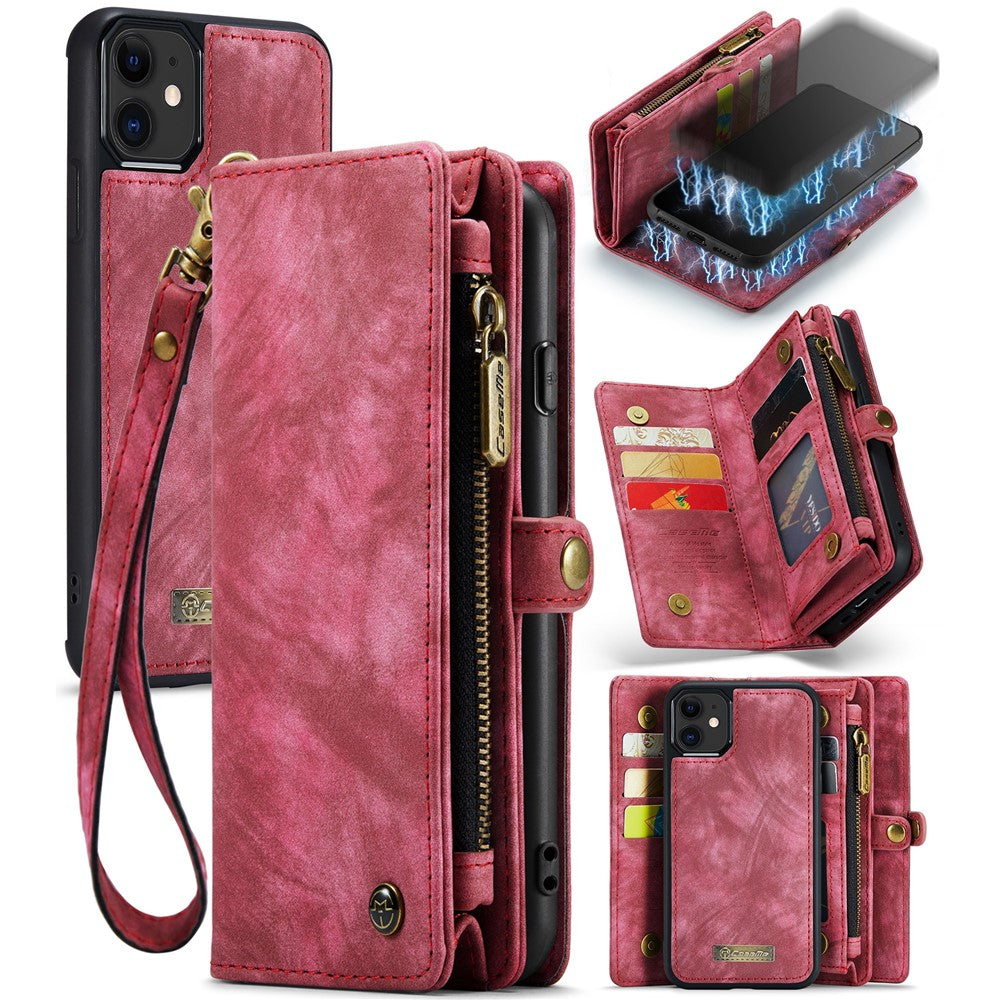 CASEME 008 Series PU Leather Magnetic Multi-function Zipper Wallet Detachable Stand Case for iPhone 12 mini 5.4 inch