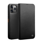 QIALINO For iPhone 12 Pro Max 6.7 inch Wallet Case Stand Genuine Cow Leather Flip Phone Cover