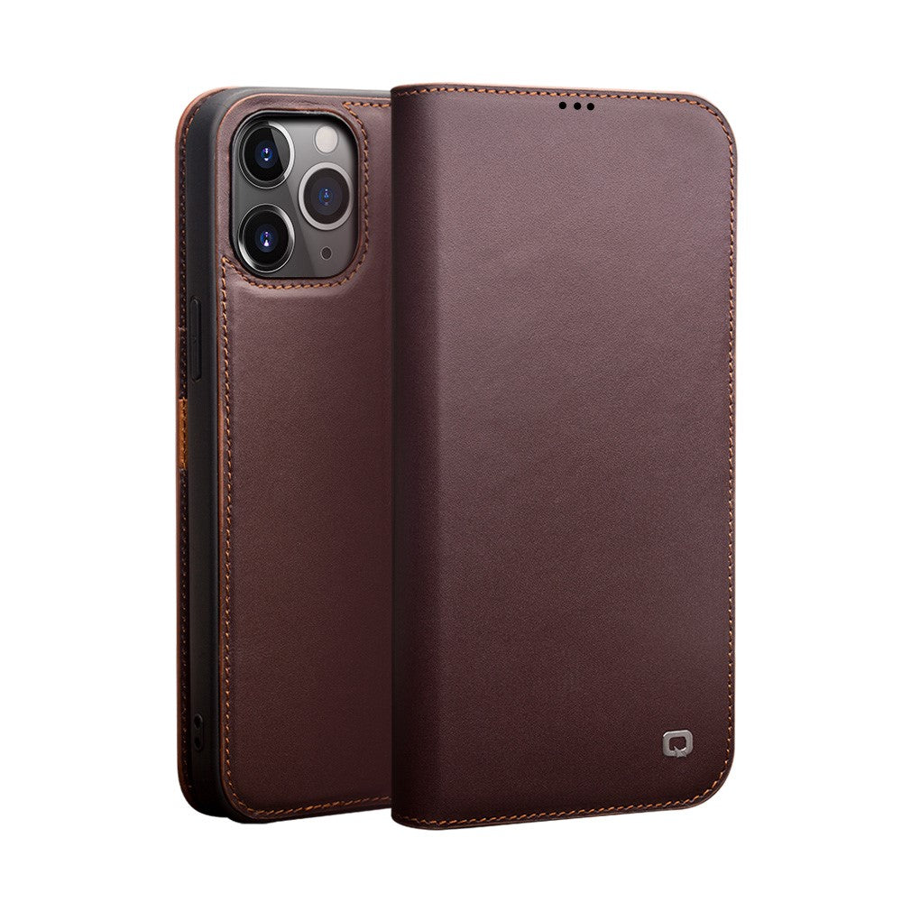 QIALINO For iPhone 12 Pro Max 6.7 inch Wallet Case Stand Genuine Cow Leather Flip Phone Cover