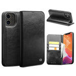 QIALINO For iPhone 12 / 12 Pro Genuine Cow Leather Wallet Case Folio Book Stand Flip Phone Cover