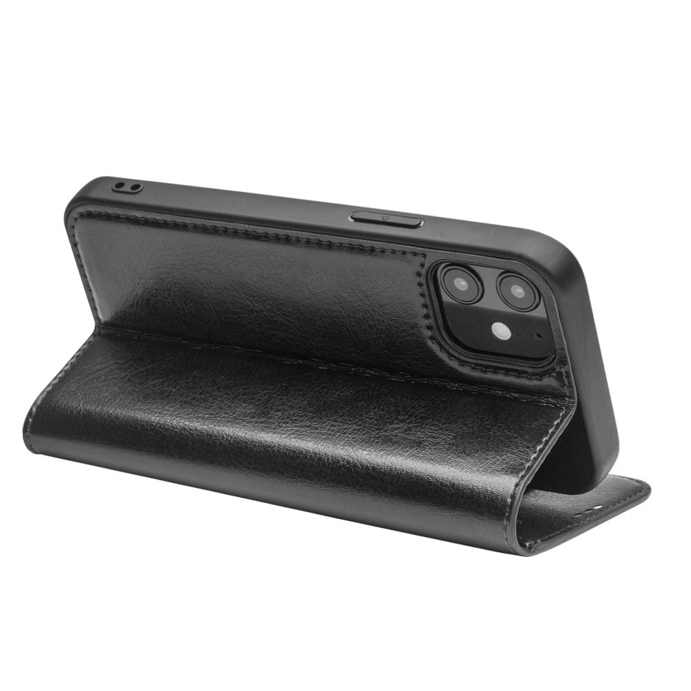 QIALINO For iPhone 12 / 12 Pro Genuine Cow Leather Wallet Case Folio Book Stand Flip Phone Cover