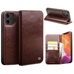 QIALINO For iPhone 12 / 12 Pro Genuine Cow Leather Wallet Case Folio Book Stand Flip Phone Cover
