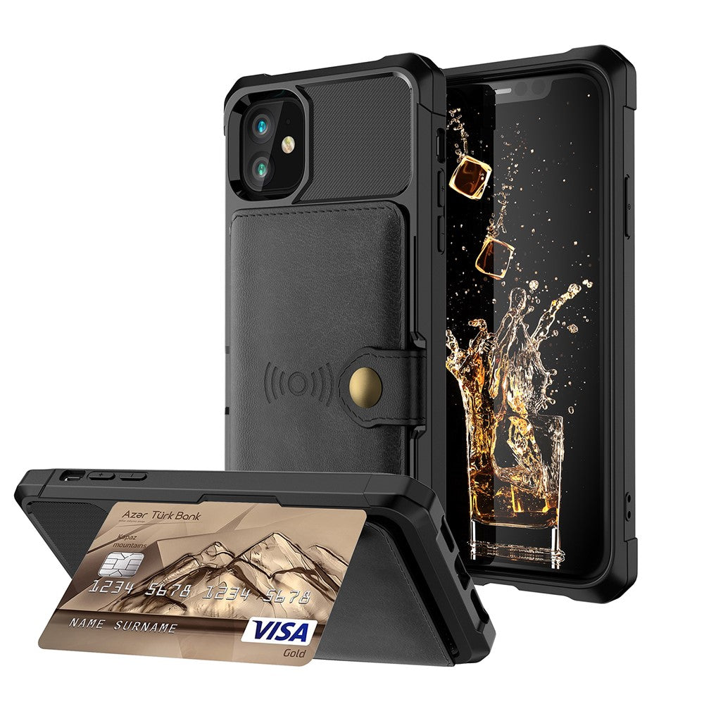 Kickstand Leather Coated TPU Cover with Card Holder [Built-in Magnetic Sheet] for iPhone 12 Pro Max 6.7 inch