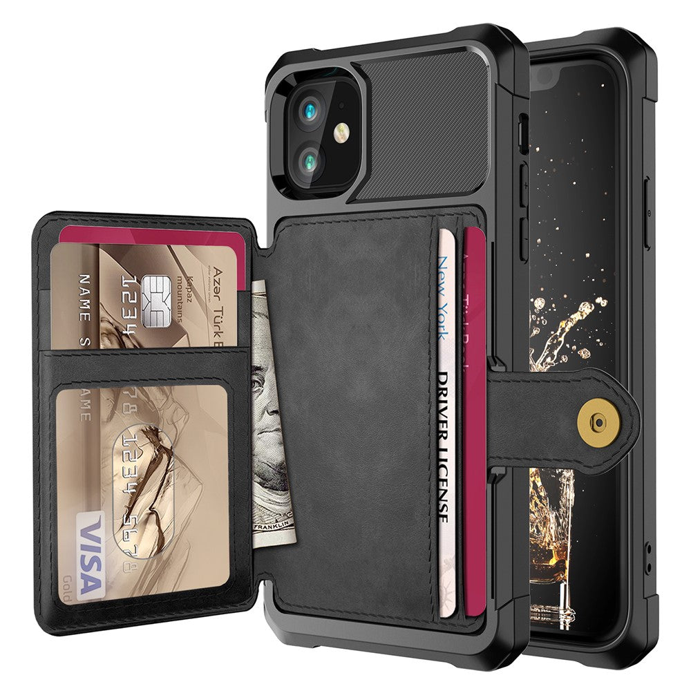Kickstand Leather Coated TPU Cover with Card Holder [Built-in Magnetic Sheet] for iPhone 12 Pro Max 6.7 inch