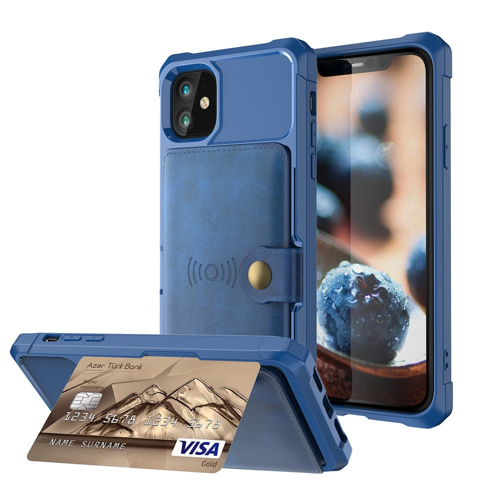 Kickstand Leather Coated TPU Cover with Card Holder [Built-in Magnetic Sheet] for iPhone 12 Pro Max 6.7 inch