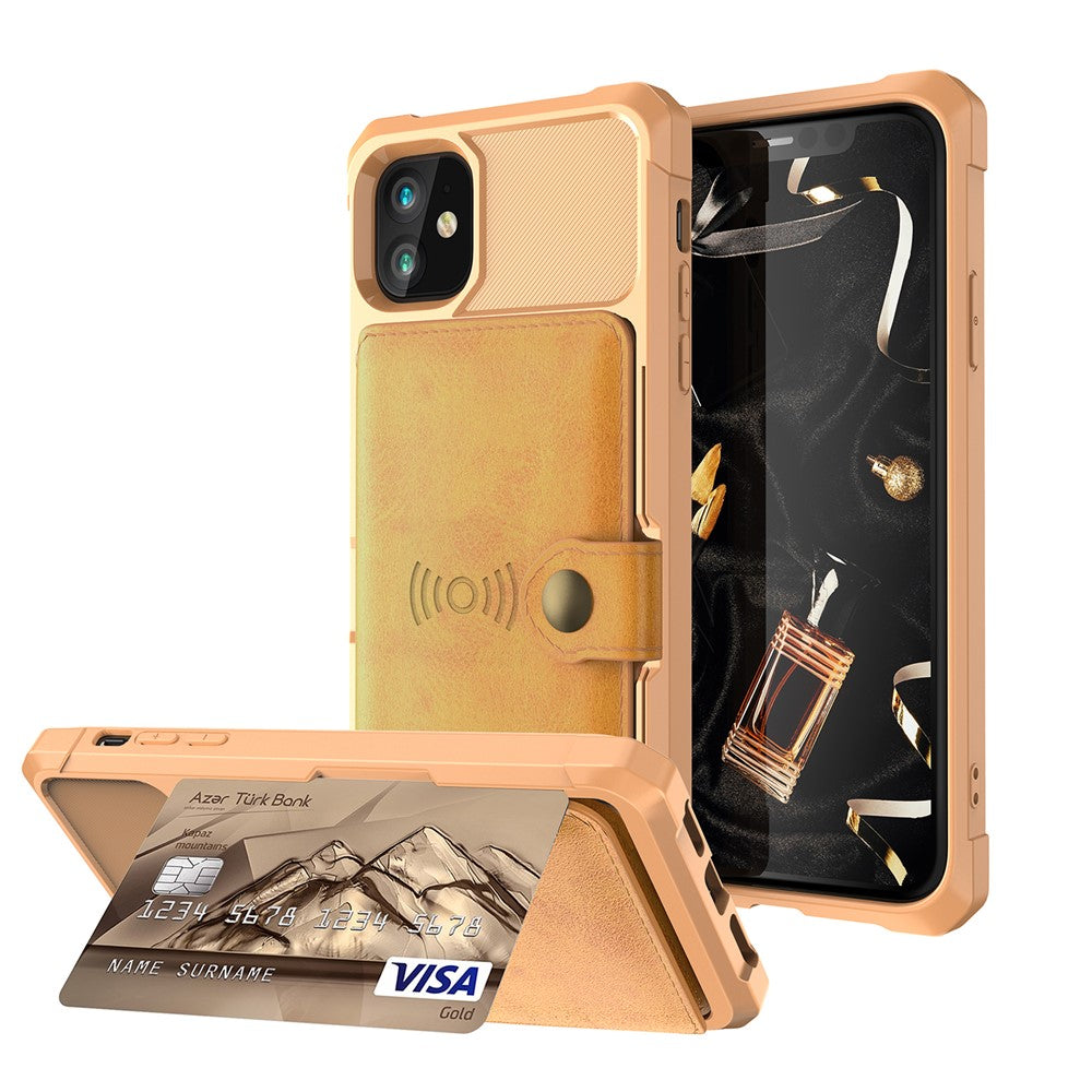 Kickstand Leather Coated TPU Cover with Card Holder [Built-in Magnetic Sheet] for iPhone 12 Pro Max 6.7 inch