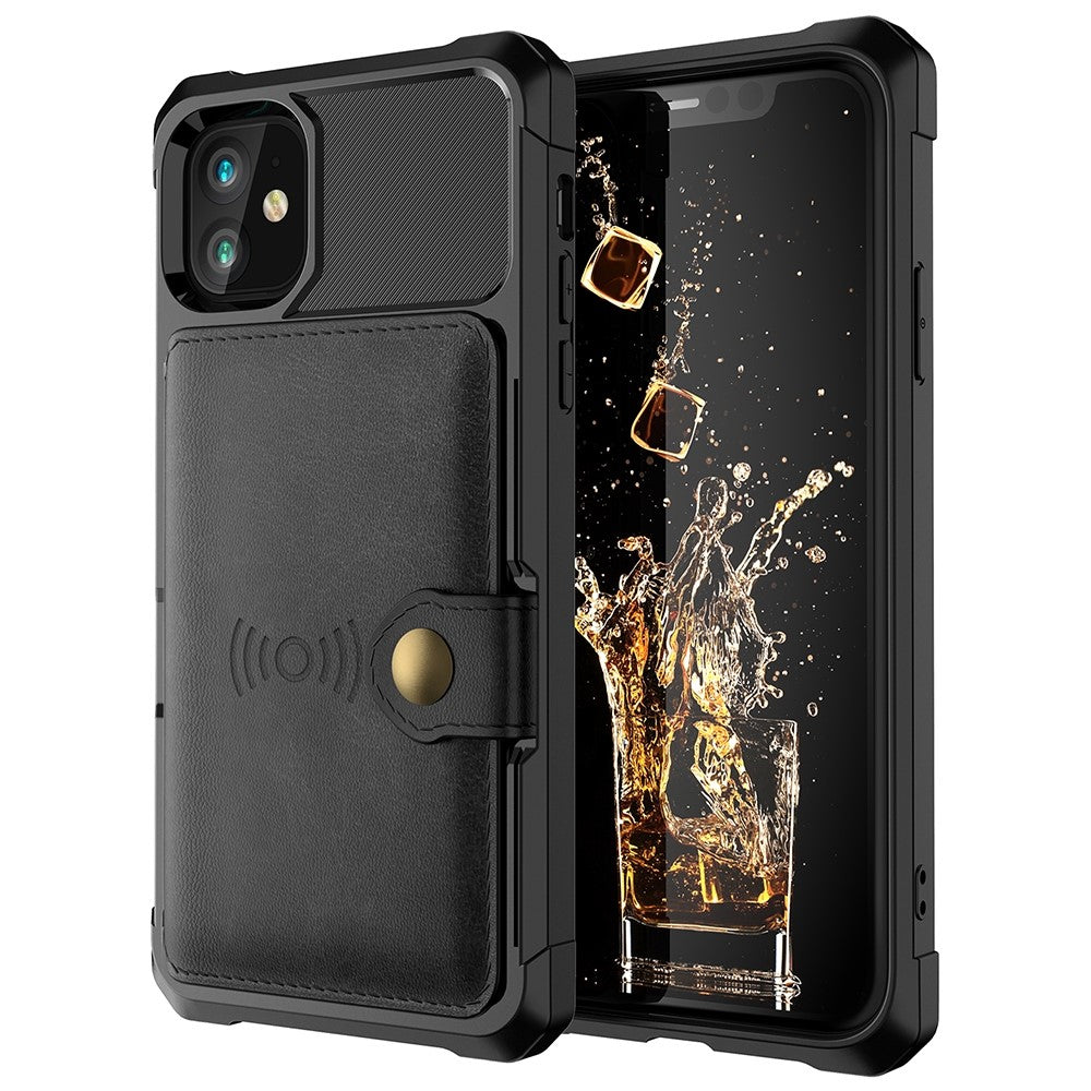 Læderbelagt TPU med pung og støttefod samt indbygget magnetisk plade til iPhone 12 Pro/12