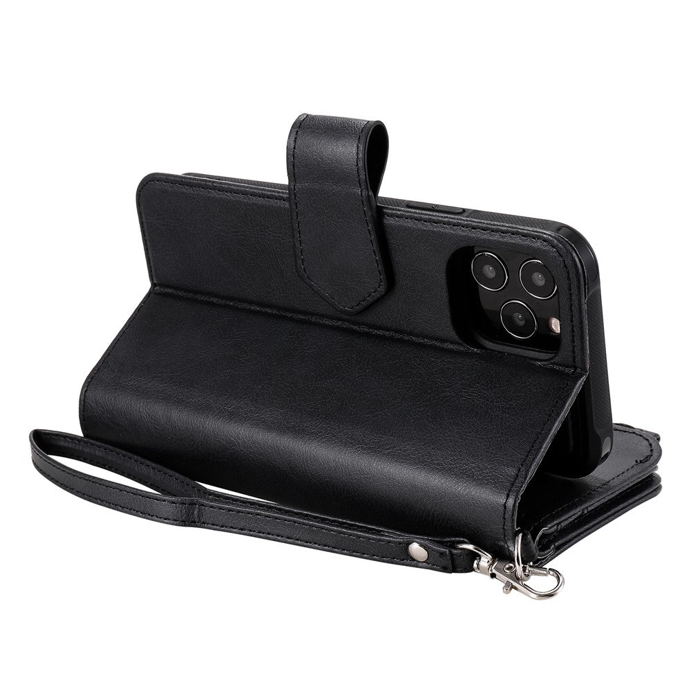 Til iPhone 12 / 12 Pro magnetisk lædercover mobilcover med aftagelig lynlåspung og rem