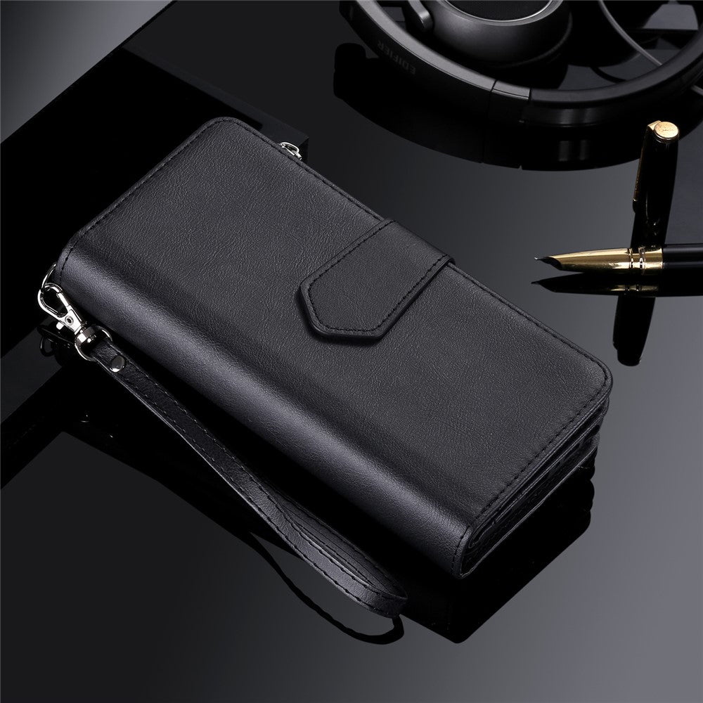 Til iPhone 12 / 12 Pro magnetisk lædercover mobilcover med aftagelig lynlåspung og rem