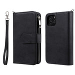 Til iPhone 12 / 12 Pro magnetisk lædercover mobilcover med aftagelig lynlåspung og rem