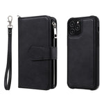 Til iPhone 12 / 12 Pro magnetisk lædercover mobilcover med aftagelig lynlåspung og rem