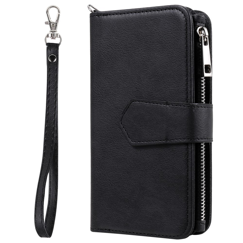 Til iPhone 12 / 12 Pro magnetisk lædercover mobilcover med aftagelig lynlåspung og rem