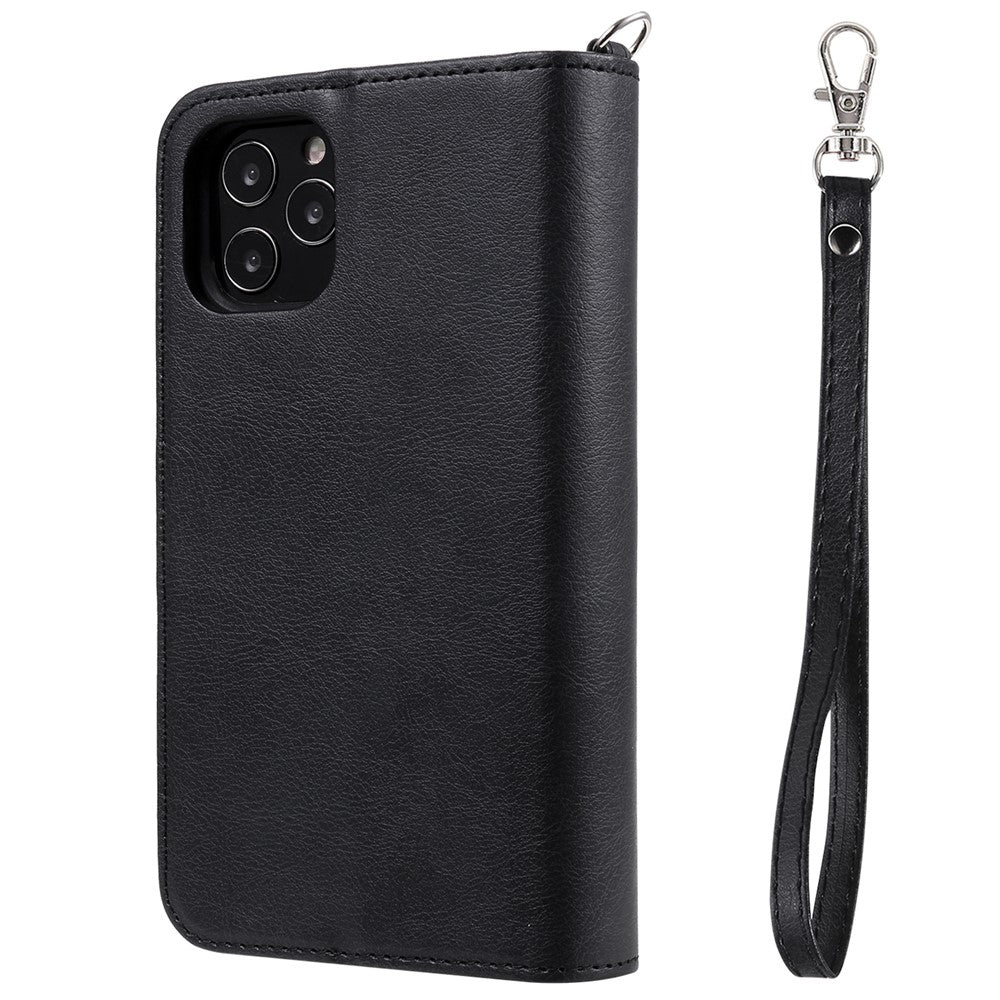 Til iPhone 12 / 12 Pro magnetisk lædercover mobilcover med aftagelig lynlåspung og rem