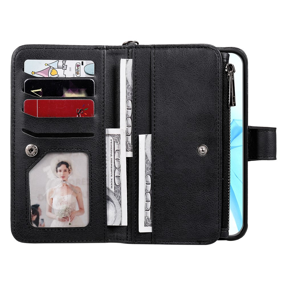 Til iPhone 12 / 12 Pro magnetisk lædercover mobilcover med aftagelig lynlåspung og rem