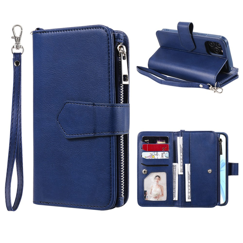 Til iPhone 12 / 12 Pro magnetisk lædercover mobilcover med aftagelig lynlåspung og rem