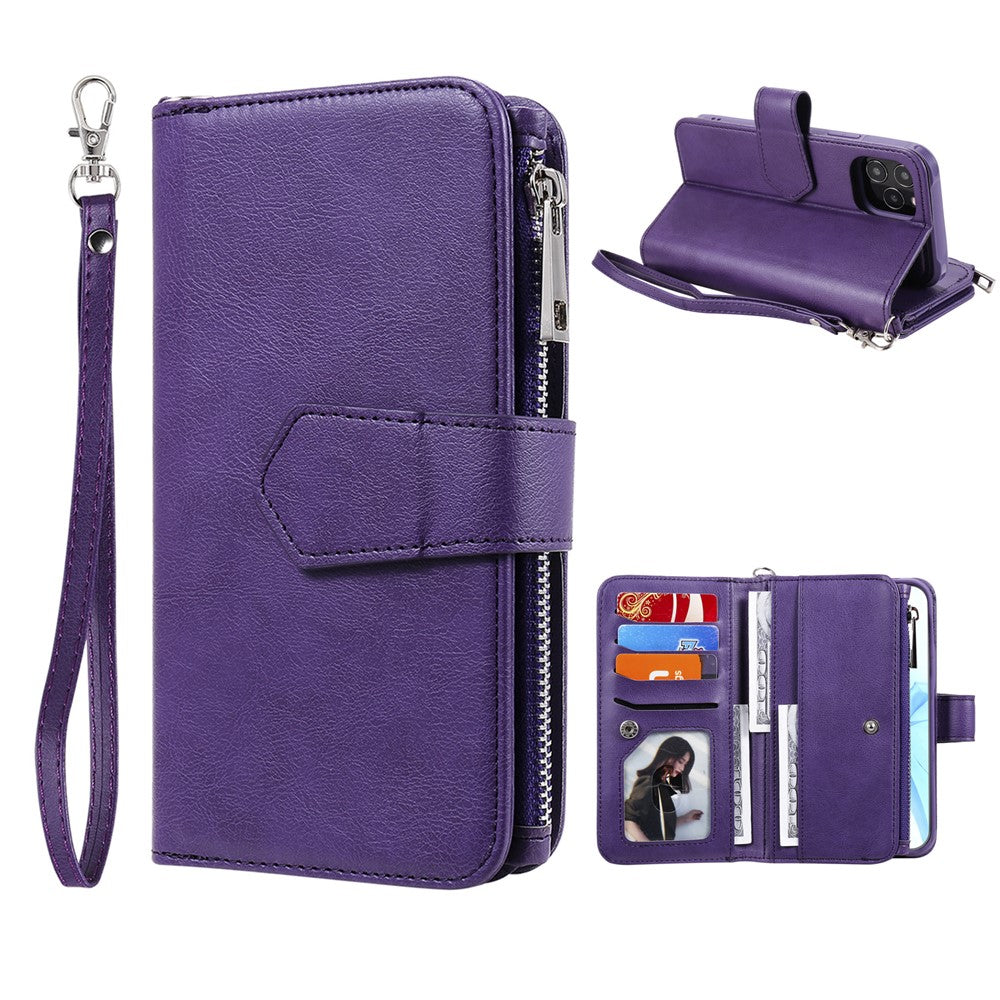 Til iPhone 12 / 12 Pro magnetisk lædercover mobilcover med aftagelig lynlåspung og rem