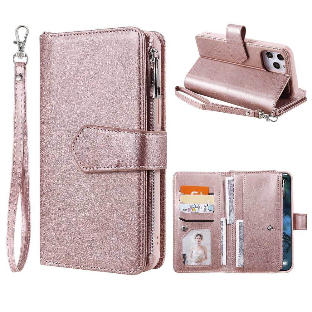 For iPhone 12 Pro Max Magnetic Leather Case Mobile Cover with Detachable Zipper Wallet Strap
