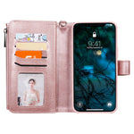 For iPhone 12 Pro Max Magnetic Leather Case Mobile Cover with Detachable Zipper Wallet Strap