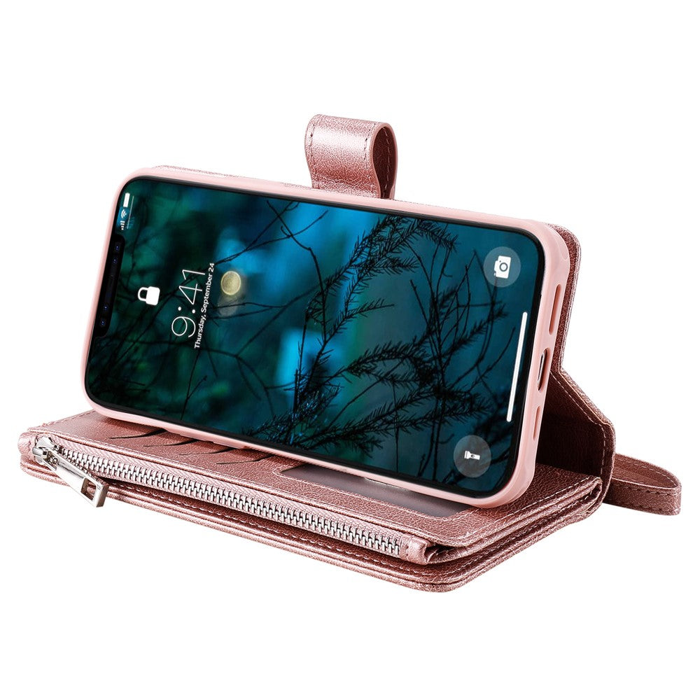 For iPhone 12 Pro Max Magnetic Leather Case Mobile Cover with Detachable Zipper Wallet Strap