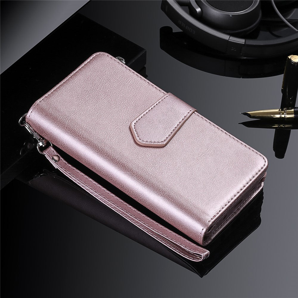 For iPhone 12 Pro Max Magnetic Leather Case Mobile Cover with Detachable Zipper Wallet Strap