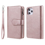 For iPhone 12 Pro Max Magnetic Leather Case Mobile Cover with Detachable Zipper Wallet Strap