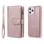 For iPhone 12 Pro Max Magnetic Leather Case Mobile Cover with Detachable Zipper Wallet Strap