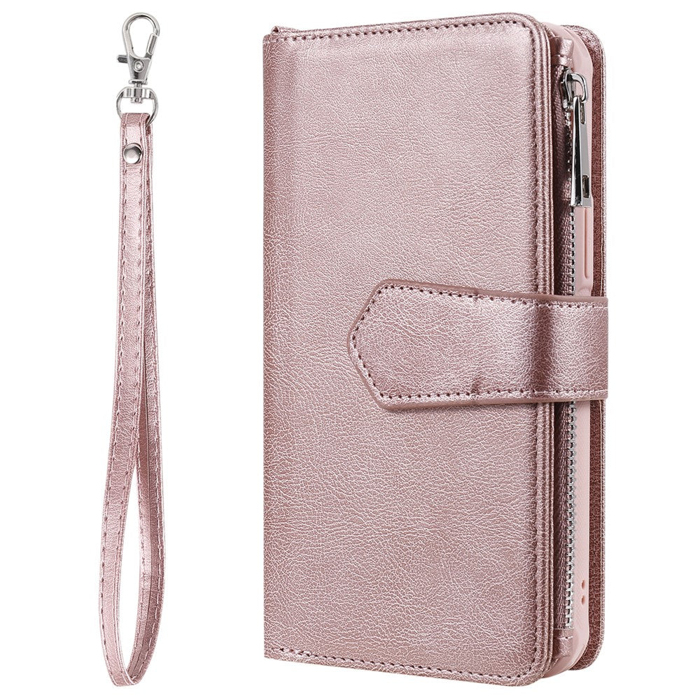 For iPhone 12 Pro Max Magnetic Leather Case Mobile Cover with Detachable Zipper Wallet Strap