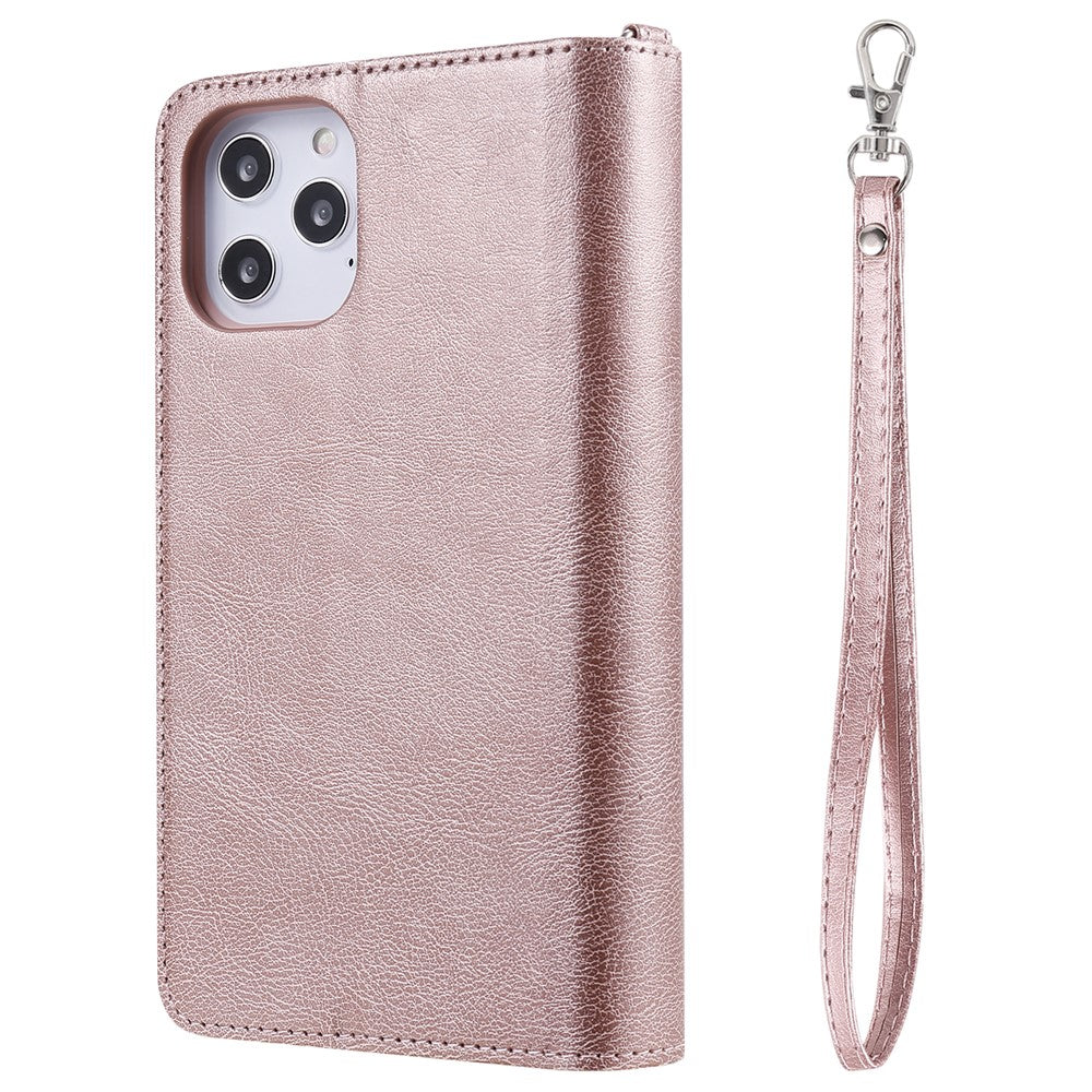 For iPhone 12 Pro Max Magnetic Leather Case Mobile Cover with Detachable Zipper Wallet Strap