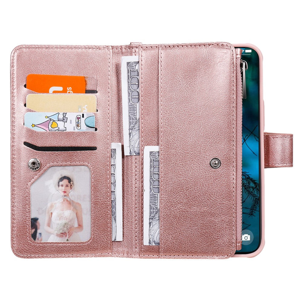 For iPhone 12 Pro Max Magnetic Leather Case Mobile Cover with Detachable Zipper Wallet Strap