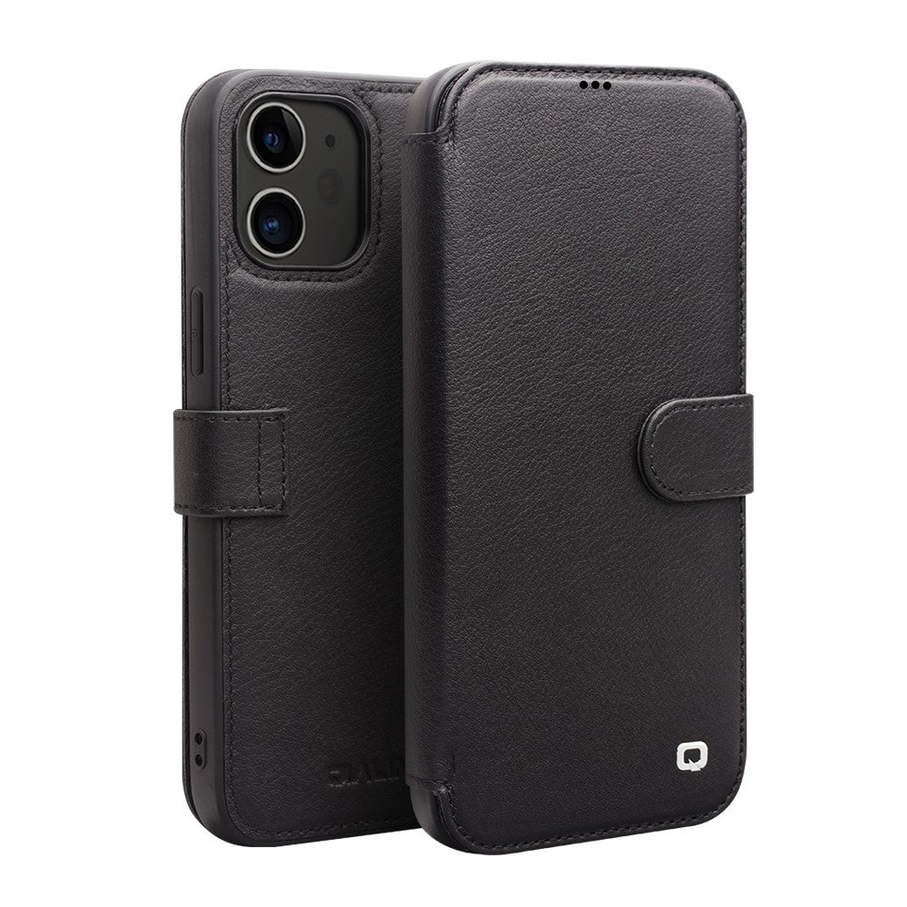 QIALINO Commercial Magnetic Clasp Top Cowhide Leather Case for iPhone 12 mini Cover