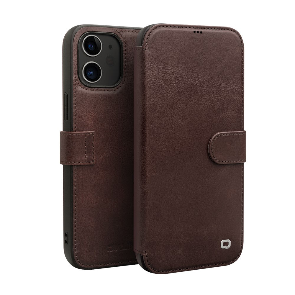 QIALINO Commercial Magnetic Clasp Top Cowhide Leather Case for iPhone 12 mini Cover