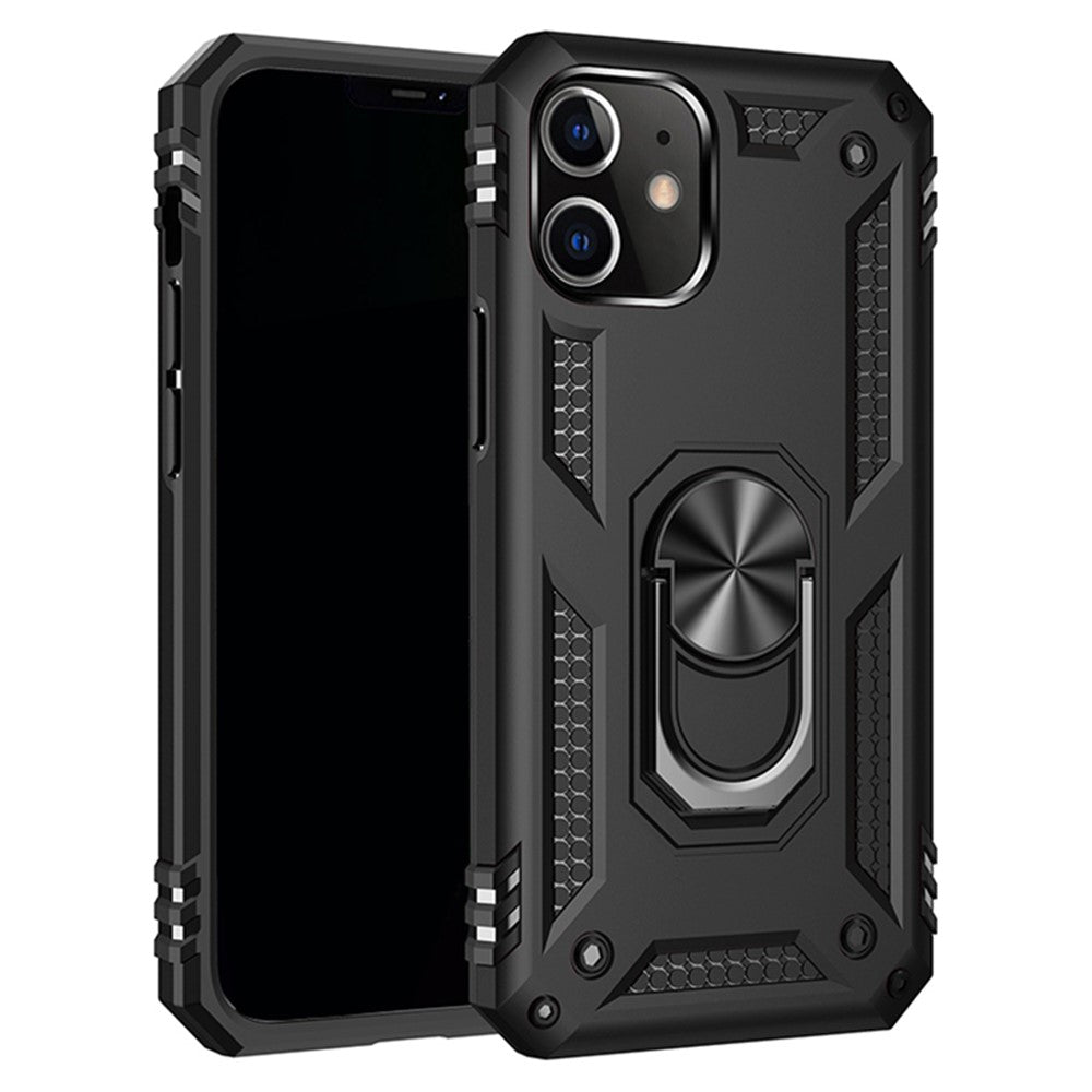 Anti-drop PC + TPU Hybrid Mobiltelefoncover med Ring Kickstand til iPhone 12/12 Pro
