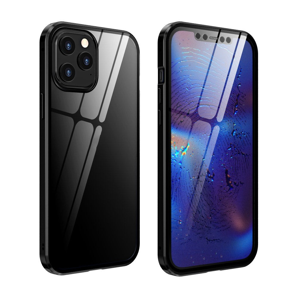 Til iPhone 12/12 Pro Cover Magnetisk Installation Metalkant + Dobbeltsidet Hærdet Glascover