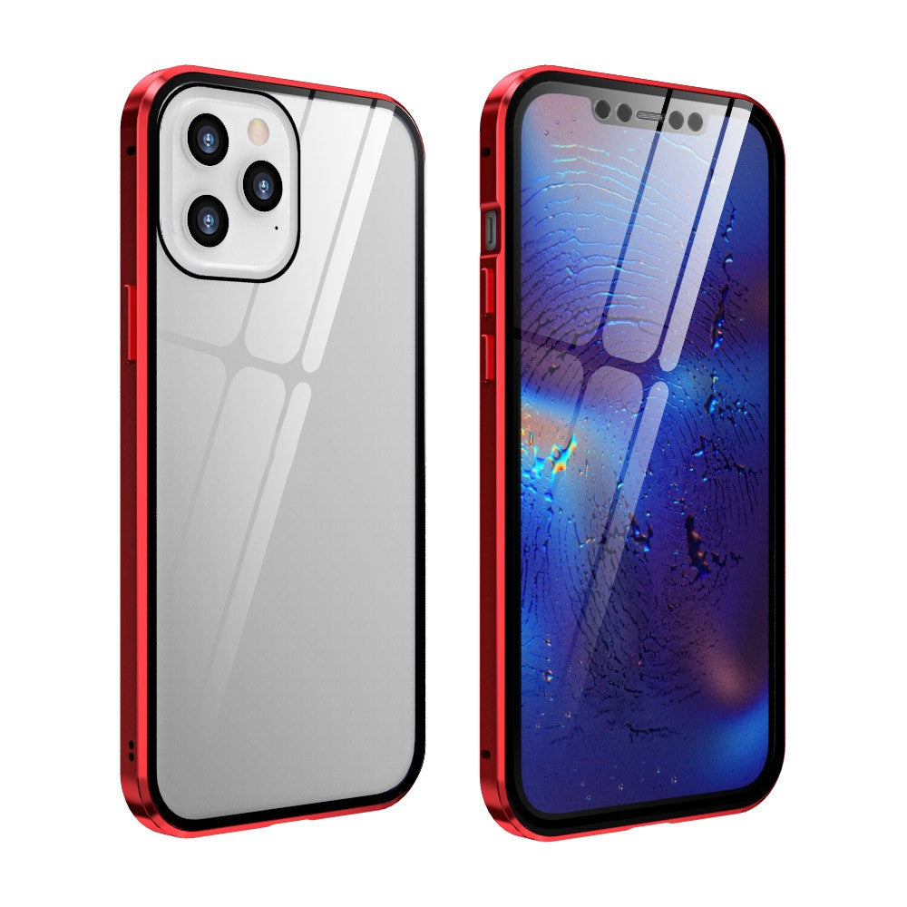 Til iPhone 12/12 Pro Cover Magnetisk Installation Metalkant + Dobbeltsidet Hærdet Glascover