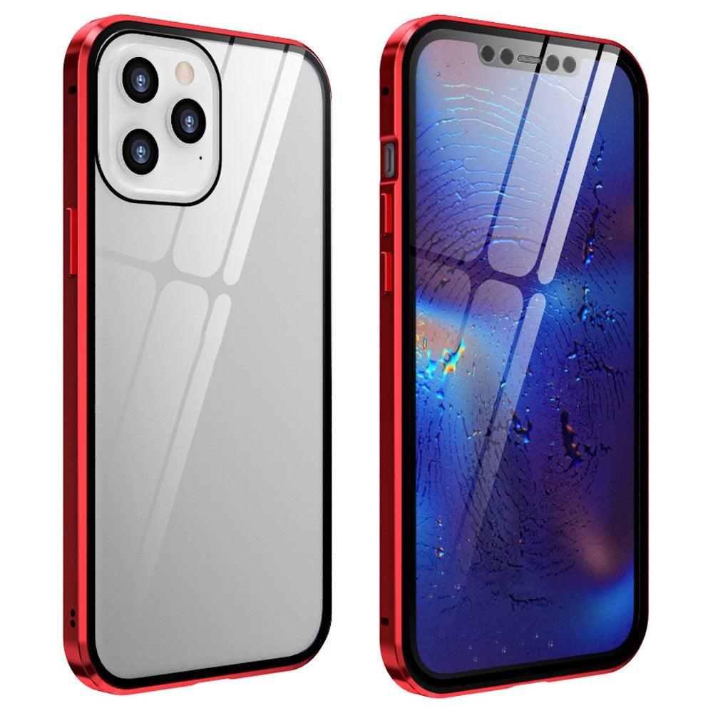 For iPhone 12 Pro Max Shell Magnetic Installation Metal Edge + Double-sided Tempered Glass Cover