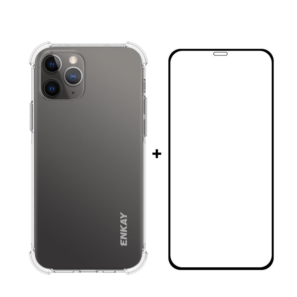ENKAY Stötsäkert Genomskinligt TPU-skal med [Full Lim] Heltäckande Härdat Glasskydd för iPhone 12 Pro Max