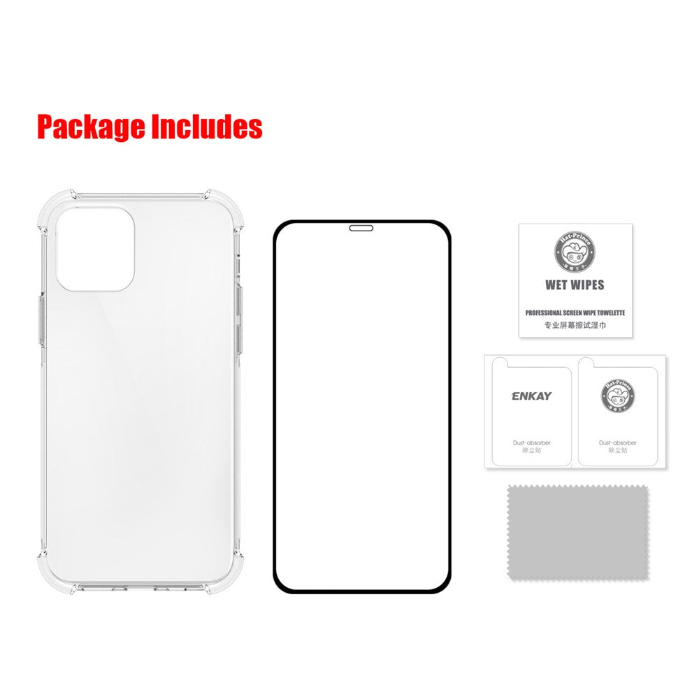 ENKAY Shockproof Clear TPU Case with [Full Glue] Full Covering Tempered Glass Protector for iPhone 12 Pro Max