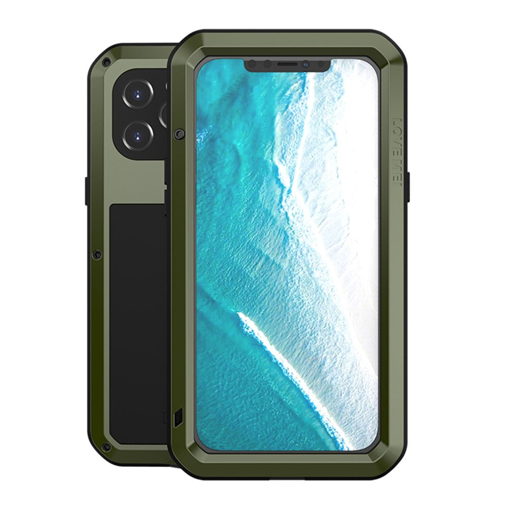 LOVE MEI Silikone + Metalramme Barformet Telefoncover med Hærdet Glasfilm til iPhone 12 Pro Max